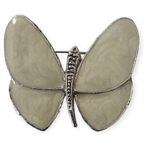 Vintage Pearl‎ White Enamel Butterfly Brooch Pin Unbranded